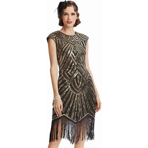 Women's Beaded Fringed Flapper Dress 1920s Gatsby Party Cocktail Evening - Picture 1 of 7